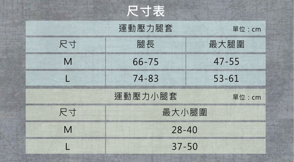 醫療襪尺寸表